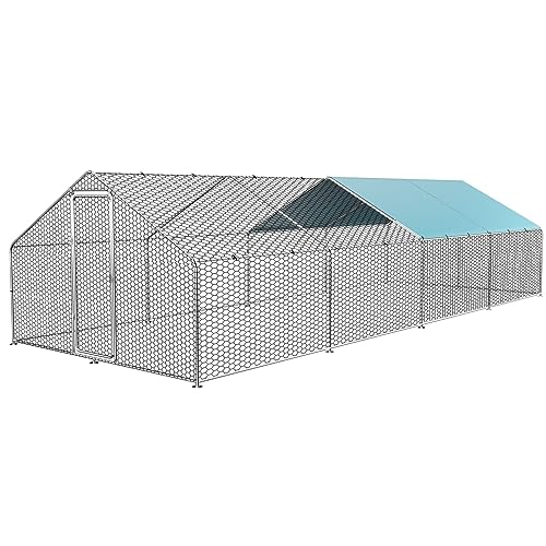 Large Metal Chicken Coop, 26FT Walk-in Chicken Runs for Yard with Waterproof & Anti-UV Cover for 30-40 Poultry, Galvanized Mesh & Security Lock, Heavy Duty Dog Kennel Outside Outdoor, Duck Rabbit Cage