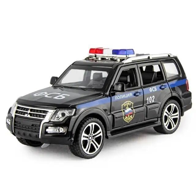 Image of 1 /32 Mitsubishis Police Pajero SUV Legering Model Auto Metal Diecast Voertuig Speelgoed Model Collection Simulatie Geluid Licht Speelgoed Voor Kids Gift (Black)