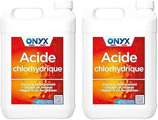 Onyx - Acide Chlorhydrique 23% - Décapant, Détartrant WC, Canalisations et Métaux, Produit Nettoyant Multi-Surface, Carrelage, Terre Cuite, Cuivre - Régulateur PH Piscine 5L, Lot de 2