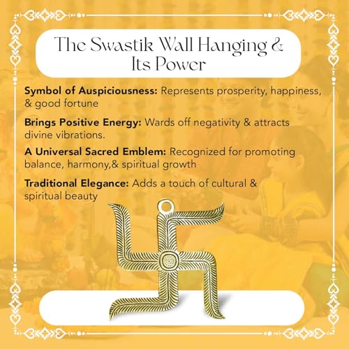 Image of Ekhasa Brass Swastik Wall Hanging Yantra | Swastika for Door Entrance for Vastu | Sathiya Front Door Decoration Items | Goodluck Positive Energy Religious Symbols Pooja Temple Decor House Warming Gift