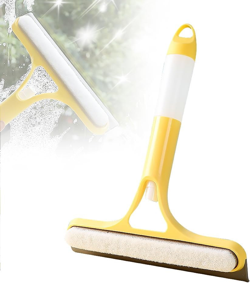 3 in 1 Window Cleaning Scraper, 2025 New Squeegee for Shower Glass, 3 in 1 Spray Function for Glass Doors for Windows Glass, Mirrors Scraper, Brush. All-Purpose Window Cleaner Tool (Yellow)