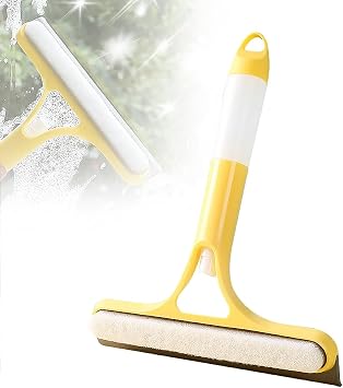 3 in 1 Window Cleaning Scraper, 2025 Upgraded Window Squeegee with Spray, Squeegee for Shower Glass, Glass Scraper All Purpose Window Cleaner Tool for Car, Home, Kitchen,Bathrooms Window Yellow
