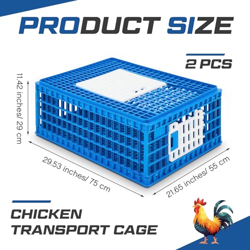 Image of GlikCeil 2 Pcs Poultry Duck Carrier Crate 3 Door Chicken Transport Cage Plastic Poultry Carrier Basket Box for Chicken Duck Goose Birds, 29.53 x 21.65 x 11.42 Inch(Blue)