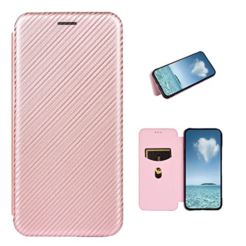COQUE Fairphone 5 Case, Leather Flip Wallet Case with Card Slot, Carbon Fiber Leather TPU Case for Fairphone 5-Pink