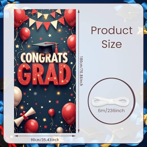 Graduation Door Banner Decorations Congrats Grad Door Cover Graduation Banner Backdrop Class of 2026 Party Decorations Supplies for Preschool High School College Grad 70.8 x 35.4 inches - Red - image 4