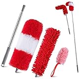 MASTERTOP Plumero Limpieza de Polvo de Microfibra Flexible con Palo Telescópico de Acero Inoxidable de 250 cm Plumero Atrapapolvo Extensible con Cabezal de Chenilla sin Pelusa Suave y Lavable
