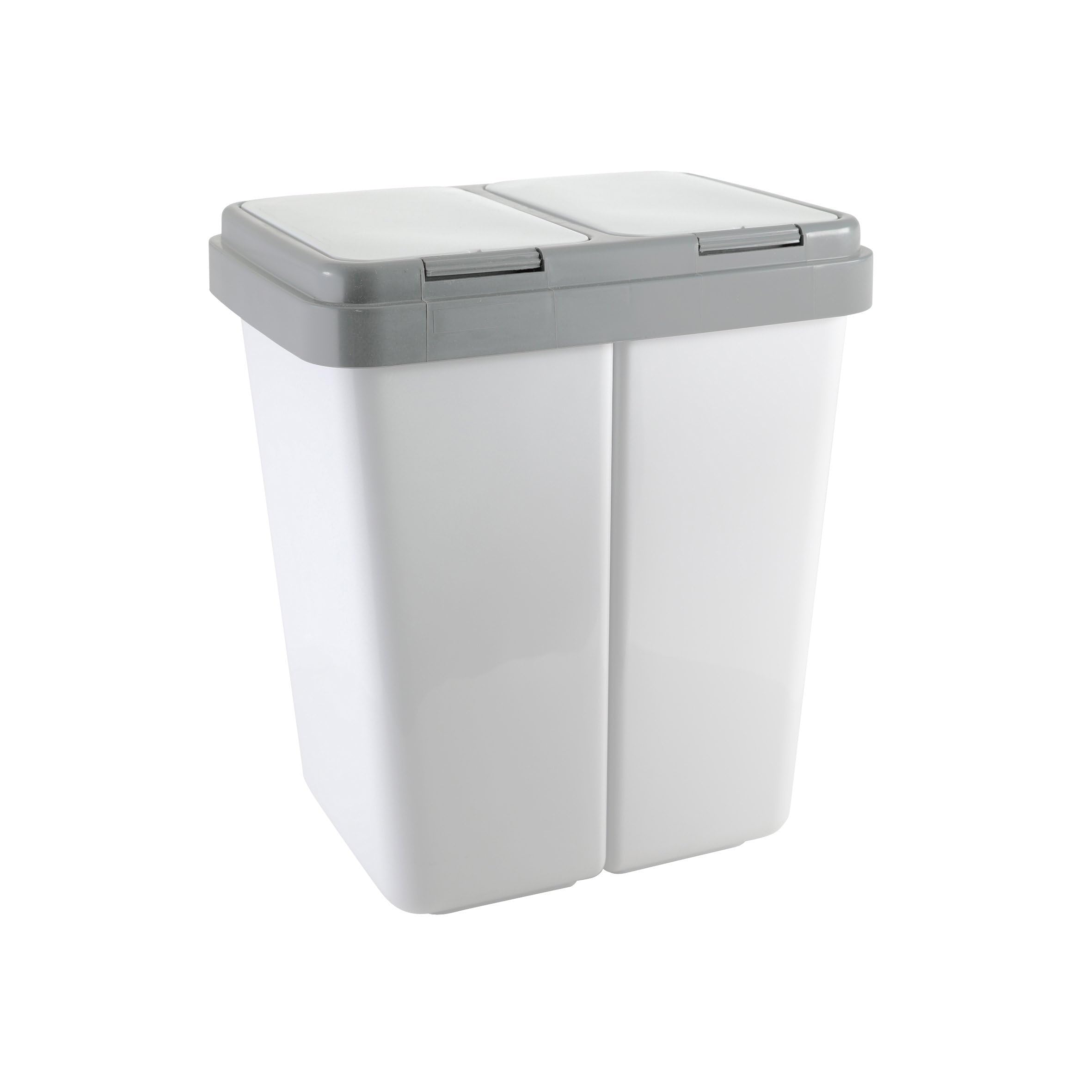 Ribelli Duo bidoni della spazzatura con coperchio, 2 x circa Pattumiera in plastica da 25 litri, per la cucina, inodore, sistema di raccolta dei rifiuti, circa 45 x 32 x 51 cm, bianco, 500113