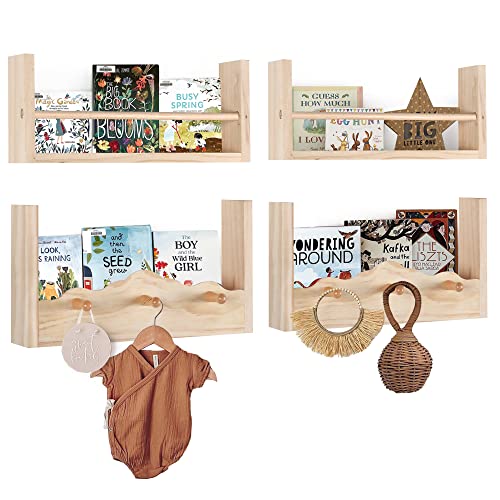 Image of COMAX Floating Bookshelves Wall Bookshelf Nursery Shelves, Hanging Book Shelf Wall Mount Book Shelves for Kids Room Bedroom, Wall Mounted Toddler Bookshelf Baby Shelf Small, Natural Wood
