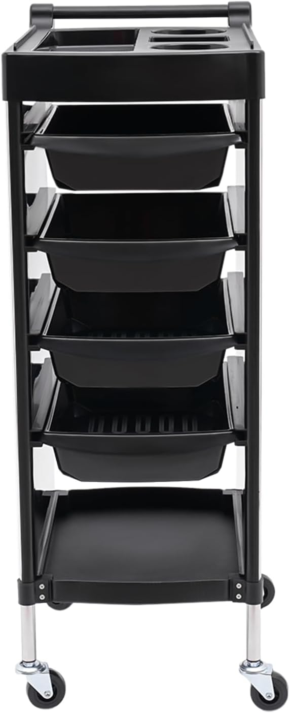 Salon Trolley, 6-Tier Multi-Functional Salon Trolley Cart, Beauty Cart, Hair Cart with Wheels,for Extra Storage,Space Saving Salon Cart (Black)