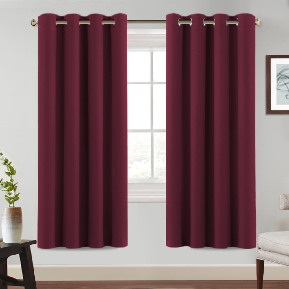 BellaHills Verdunklungsvorhänge Thermovorhang Wohnzimmer Burgundrot H214xB132cm 2er Set Gardinen Blickdicht Kälteschutz Wärmeisolierend Ösenschal Schlafzimmer Blackout Curtains for Living Room