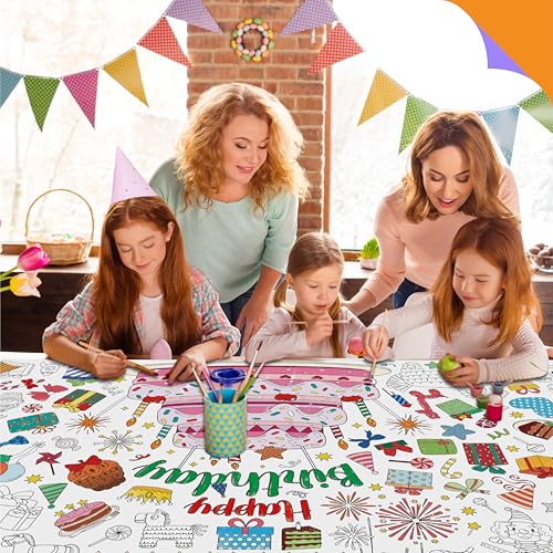 Image of Birthday Coloring Poster, Large Coloring Activity Paper 75 inch x 31 inch Jumbo Size Versatile Paper DIY Painting Drawing Banner /Tablecloth for School, Birthday Parties, Wall Decor