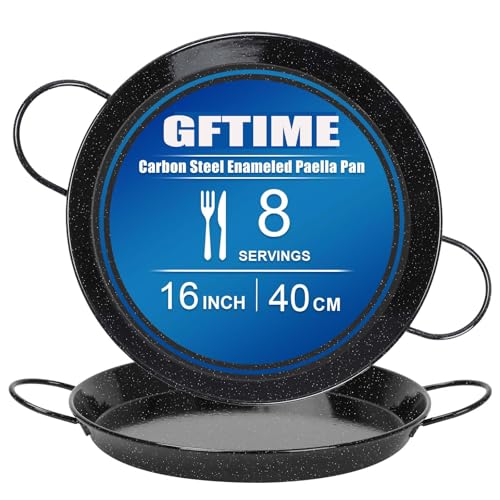 GFTIME Enameled Paella Pan –40cm Paella Pan, Non-Stick Pan for 8 Servings, Perfect for Mediterranean & Spanish Dishes, Suitable for Gas & Electric Stoves (Not Induction)