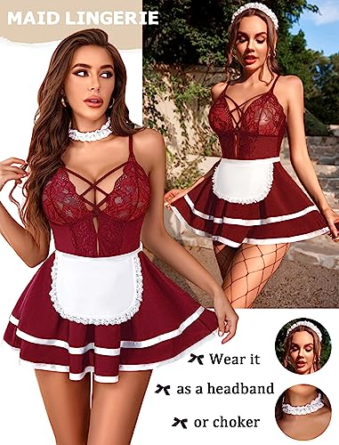 Avidlove Womens Maid Lingerie Sets French Maid Costume Plus Size Maid Outfit Babydoll Maid Dress thumb #4