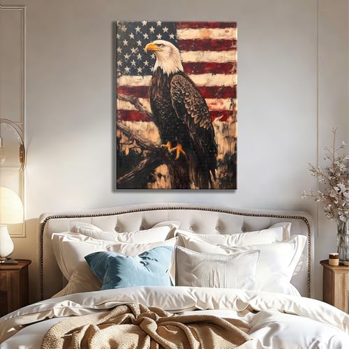 Image of RIBNTAK Vintage Patriotic Bald Eagle for Independence Day Wall Art Decorations, 8x12 In, Aesthetic Posters for memorial day Canvas Print Decor, Rustic Artwork for Living Room, Bedroom, Office