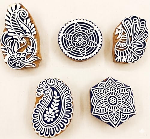 Image of RENIQ Wooden Printing Block for Fabric & DIY Craft | Handcrafted Indian Design Stamp for Textile, Pottery, Mehndi & Home Decor (Multicolor19)