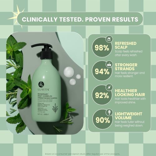 Image of LUSETA Rosemary Mint Strengthening Shampoo for All Hair Types 16.9 Oz | Refreshing Care, Frizz Control, Lightweight Moisture, Smooth Finish, Easy Detangling, Sulfate Free