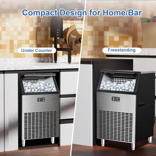 Image of Kismile Commercial Ice Maker, 200 lbs /Day Freestanding Ice Cube Maker