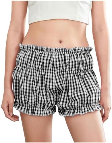 POHADON Women's Plaid Layered Ruffle Shorts Cute Lolita Shorts Mini Casual Pajama Shorts Y2k Gingham Boxer Lounge Shorts