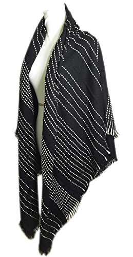 Aesthetinc Square Oversize Thick Thread Contrast Stitched Stripe Frayed Blanket Scarf Wrap Shawl4