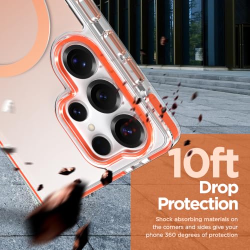 Image of Magnetic Case for Samsung Galaxy S25 Ultra [Compatible with Magsafe] [Anti-Yellowing] [1 Screen Protector] Slim Clear Iridescent Case for Galaxy S25 Ultra 6.9 inch, Orange