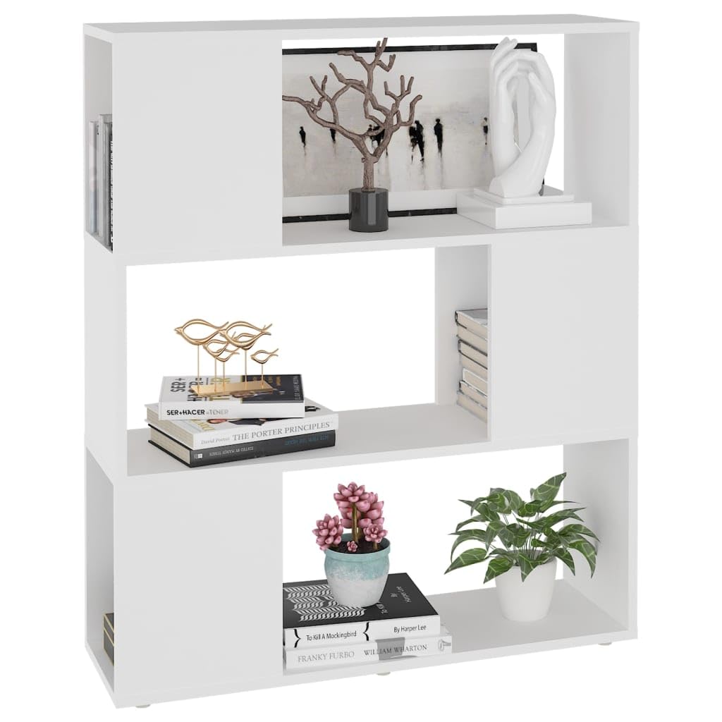 Générique Biblioteka biała 80x24x94 cm 3 przegródki | Przegroda na części, solidna półka, schowek na książki i DVD, klasyczna dekoracja