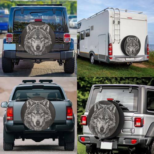 Image of Spare Tire Cover for RV Trailer, Animals Wolf Tire Covers Universal Fit for Travel Trailer Camper Jeep RV SUV Truck Waterproof Wheel Cover (15 inch for Diameter 27 inch - 29 inch),A-677