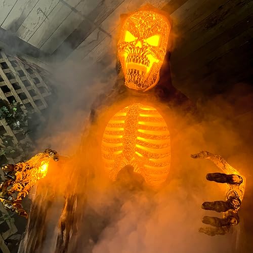 Haunted Hill Farm Motion-Activated 7.5-Ft. Tall Smoldering Ghoul, Plug-in Talking Scare Prop Animatronic with Spooky Sound Effects and Lights for Indoor or Covered Outdoor Creepy Halloween Decoration