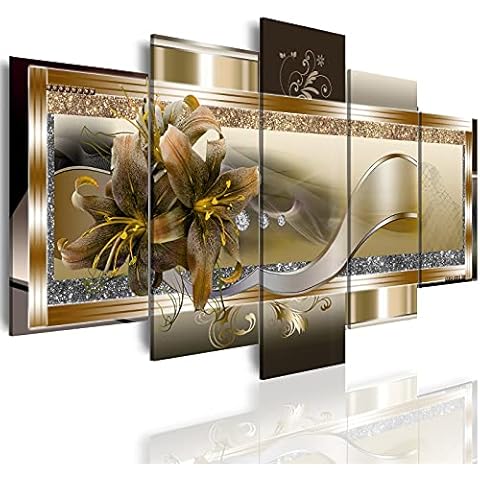 LUDUHU Yellow Orchid Flowers Canvas Print - Abstract Wall Art Painting Decor for Home Decoration Artwork Picture Bedroom Yellow Lily Floral (D,Oversize 40x20inch) Cover