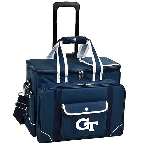 Georgia Tech Licensed Yellow Jackets Insulated Picnic Cooler on Wheels with Service for 4- Designed & Assembled in The USA