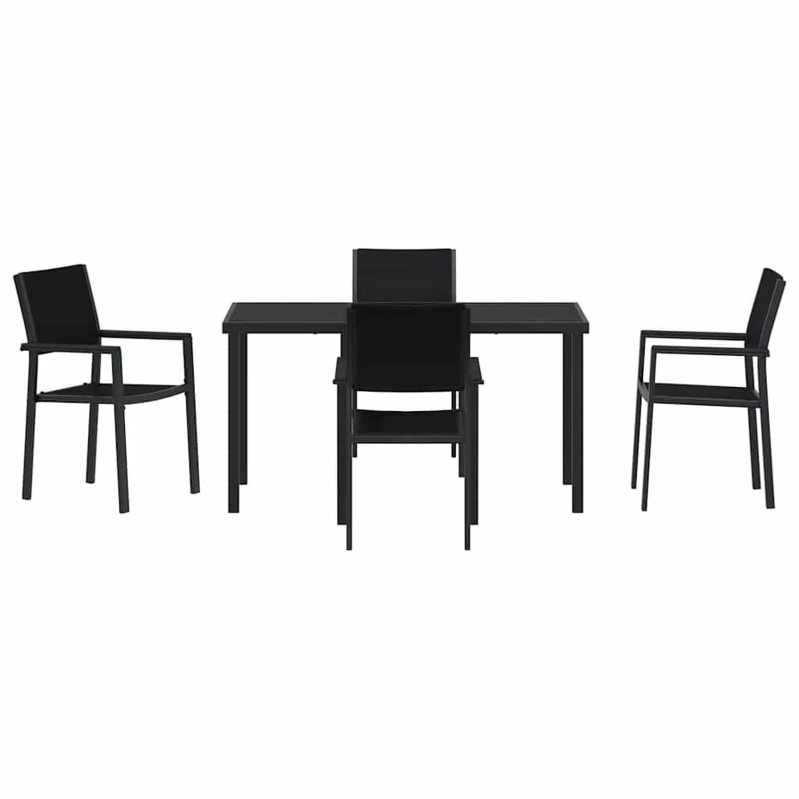 Geecher Set da Pranzo per Giardino 5 Pezzi, Design Moderno, Nero, Acciaio Verniciato a Polvere, sedie e Tavolo da Esterno, 4 posti, 140x70 cm, per cene all'aperto