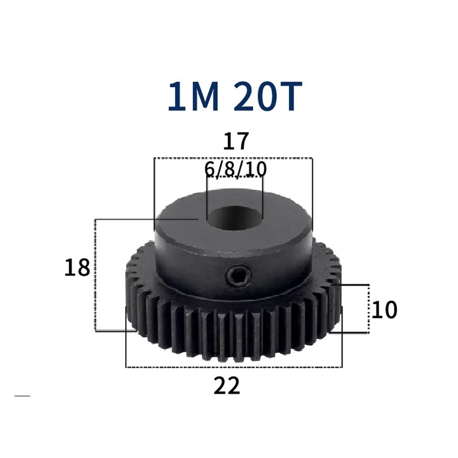 Acero for Engranajes Rectos | Piñón de accionamiento del motor de orificios múltiples(10mm,50pcs 1M 20 Teeth)