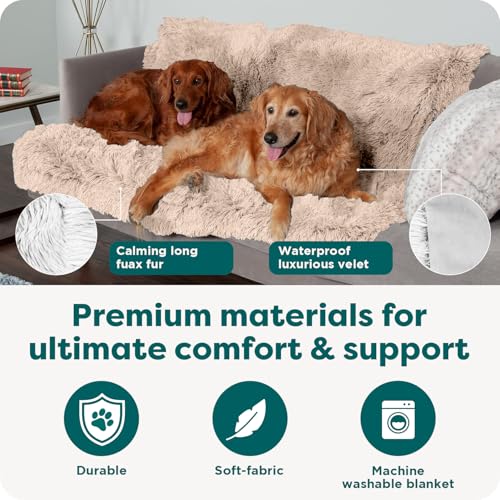 Image of Furhaven Waterproof Throw Blanket for Dogs & Indoor Cats, Washable - Shaggy Plush Calming Long Faux Fur & Velvet Dog Blanket - Taupe, Medium