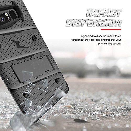 ZIZO Bolt Series for Samsung Galaxy Note 8 Case Military Grade Drop Tested with Tempered Glass Screen Protector Holster Metal Gray Black - Thumbnail 6
