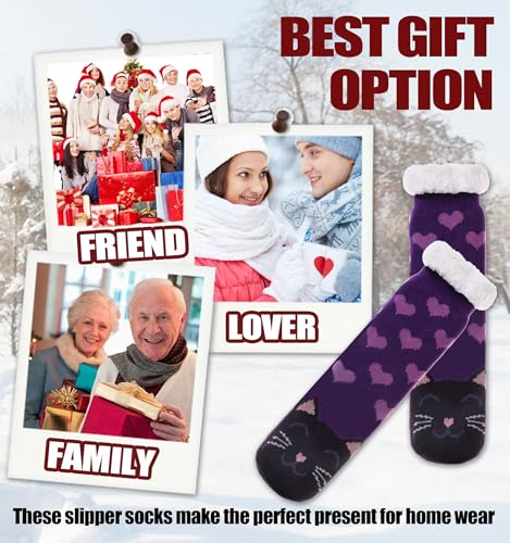 Poeatezo Womens Slipper Socks Soft Warm Fluffy Winter Fleece Lined Sherpa Socks thumb #5
