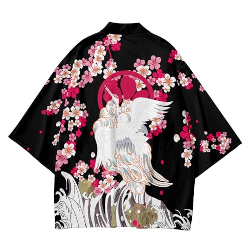 Image of DOVWOER Women's and Men Cardigan Jackets Japanese Kimono Casual Open Front Lightweight Coat