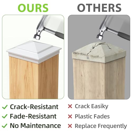 Image of 8 Pack Pyramid Aluminum Post Caps for 6x6 Wood Posts (Actual 5.5 inch x 5.5 inch) ，Durable Powder-Coated White Post Caps for Decks, Patios, Fences, Weather-Resistant, Rust-Proof PC66
