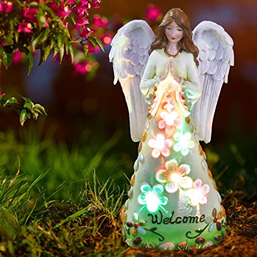 Yazjiwan Solar Garden Light Outdoor, Angel Statues With Colour Changing Lights Decoration, Waterproof Resin Angel Figurine Led Lights For Patio,Yard, Lawn,Walkway,Tabletop,Ground Ornament Gift #TOP2