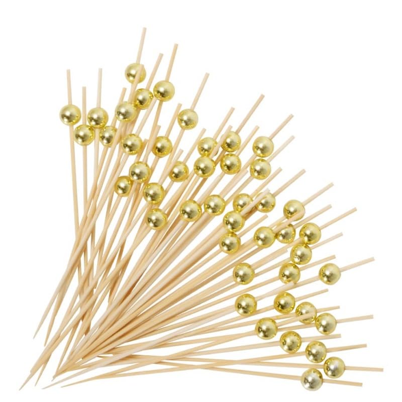 Xiao Hua 12cm Disposable Fruit Skewer Creative Cocktail Skewer Sushi Dessert Creative Decoration Disposable Bamboo Skewer (Gold)