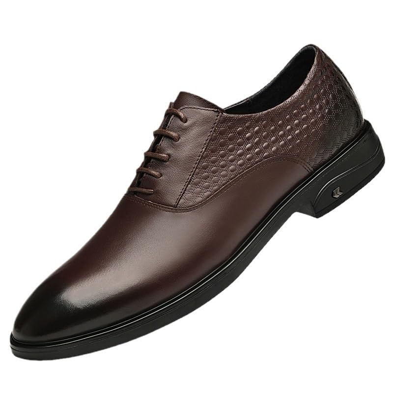 Men's Stitching Leather Lace-Up Oxford Shoes, Comfortable Anti-Slip Pointed Toe, Casual & Formal Business Party Dress Shoes, Low Top Non-Slip Prom Shoes