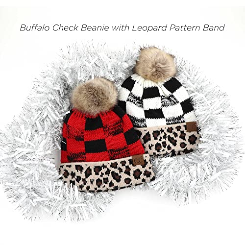 Image of C.C Exclusives Soft Beanie hat with Leopard Pattern and Fur Pom(HAT-7001)(SF-7001)