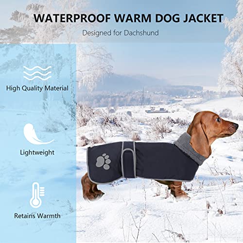 Geyecete-Hunde Wintermantel fur Dackel,Hundejacken mit plüschfutter und Kabelbaumloch,Wasserdichter Winddicht, reflektierend Outdoor Hundekleidung fur mittel und Kleiner Dackel Hund-Navy Blau-M