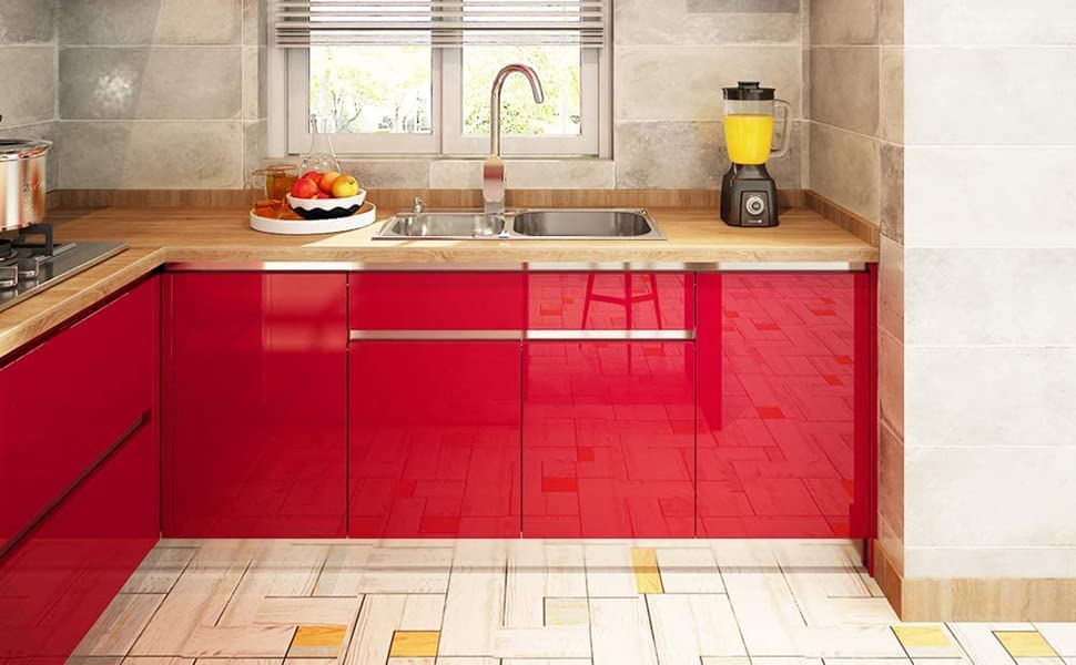 Image of WALLMATE Red Peel and Stick Wallpaper Self-Adhesive Removable Wallpaper Thicken Waterproof Wallpaper for Kitchen Countertop Cabinet (2 Feet by 10 Feet, Glitter Red Wallpaper)