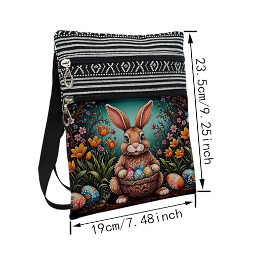 Easter Bunny Messenger Bag Small Ethnic Pattern Printed Adjustable Strap Crossbody Zipper Pouch Easter Bunny Phone Organizer Wallet Cute Shoulder Handbag for Women-22