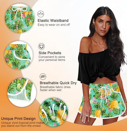 Image of For G and PL Women Summer Floral Beach Boardshorts with Pockets Swim Trunks
