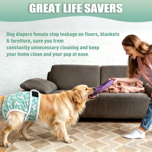 Image of Langsprit Female Dog Diapers for Doggie Puppy,Reusable Dog Period Diapers Female for Heat Peeing,Small Medium Large Doggy Diaper Washable,Dogs Pants 5 Pack, Pink Flower, Large