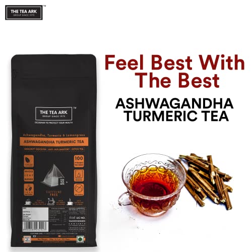 Image of The Tea Ark Ashwagandha, Turmeric & Lemongrass Tea, 100 Tea Bags Pcs, Herbal Tea Immunity Boosters for Adults, Body Detox, Organic Certified Ingredients