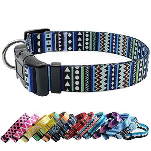 MayPaw Collar de Perro de Nailon con Motivos geométricos Tribales Florales Bohemios, Cuello Suave Ajustable para Perros pequeños, medianos Grandes y ex-Grandes Cover
