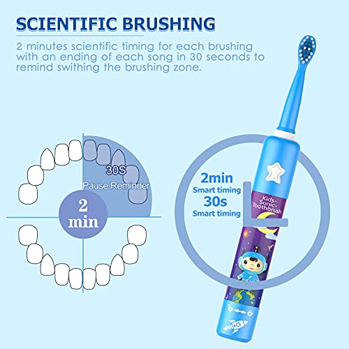 Musikalische Elektrische Zahnbürste für Kinder, Wiederaufladbare Intelligent Karikatur Zahnbürste für Kinder Alter 3-12 mit 2 Minuten Timer,3 Modi, 4 Bürstenköpfe – Bild 6