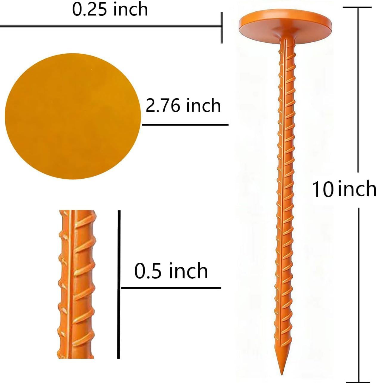 2 Pack Rebar Survey Property Line Markers, 10" Low Profile Heavy Duty Hi-vis Orange Stakes Building Property Markers for Garden, Lawn, Landscape Edging