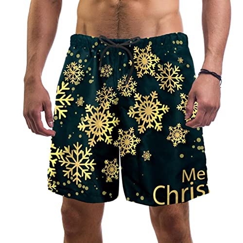 Maillot de bain hommes Noël flocon doré | Short de plage séchage rapide